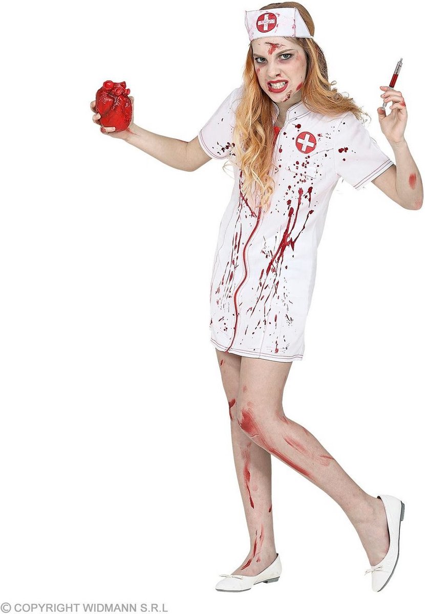 Verpleegster & Masseuse Kostuum | Besmeurd Met Bloed Zombie Verpleegster Kind | Meisje | Maat 140 | Halloween | Verkleedkleding